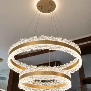 Double Crystal Ring LED Chandelier – Modern Luxury Pendant Light