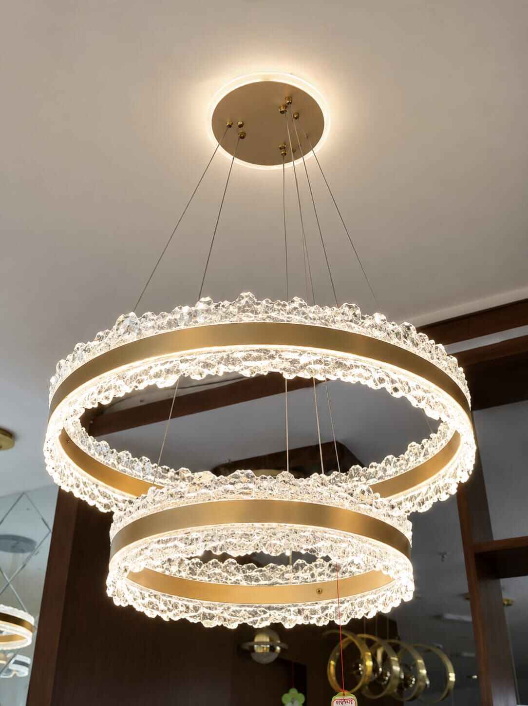 Double Crystal Ring LED Chandelier – Modern Luxury Pendant Light