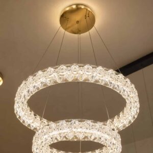 2-Ring Diamond Cut Crystal LED Chandelier - Gold FinishProduct