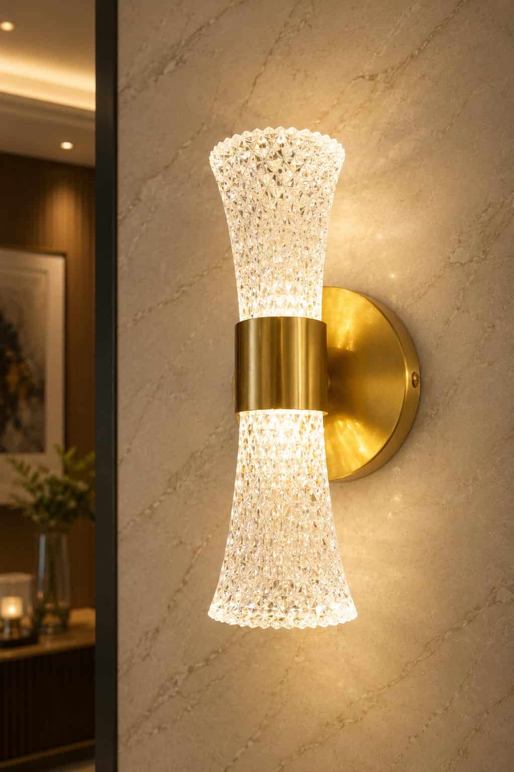 Luxury Crystal Hourglass LED Wall Light – Gold Finish