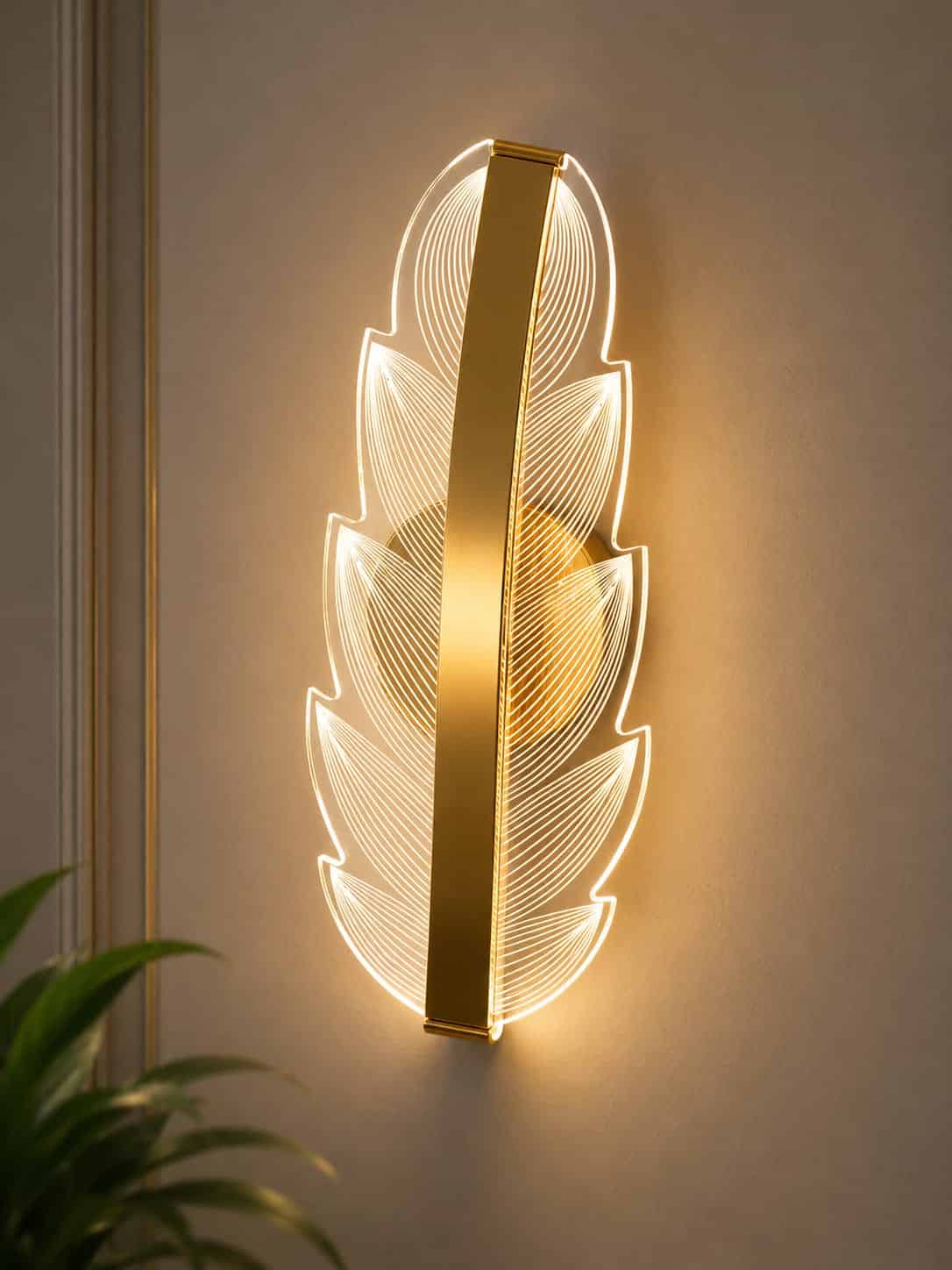 Modern Feather Acrylic LED Wall Light – Luxury Gold Wall Sconce