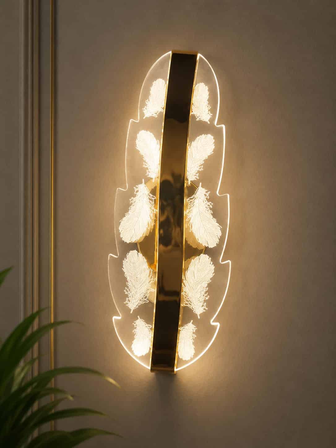 Luxury Feather Crystal LED Wall Light – Gold Finish