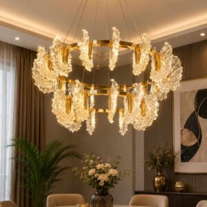 Luxury Crystal Ginkgo Leaf Chandelier – Gold Multi-Tier LED Hanging Light