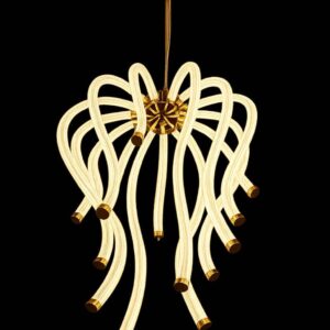 12-Light Modern Wave LED Hanging Chandelier – Luxury Gold Pendant Light