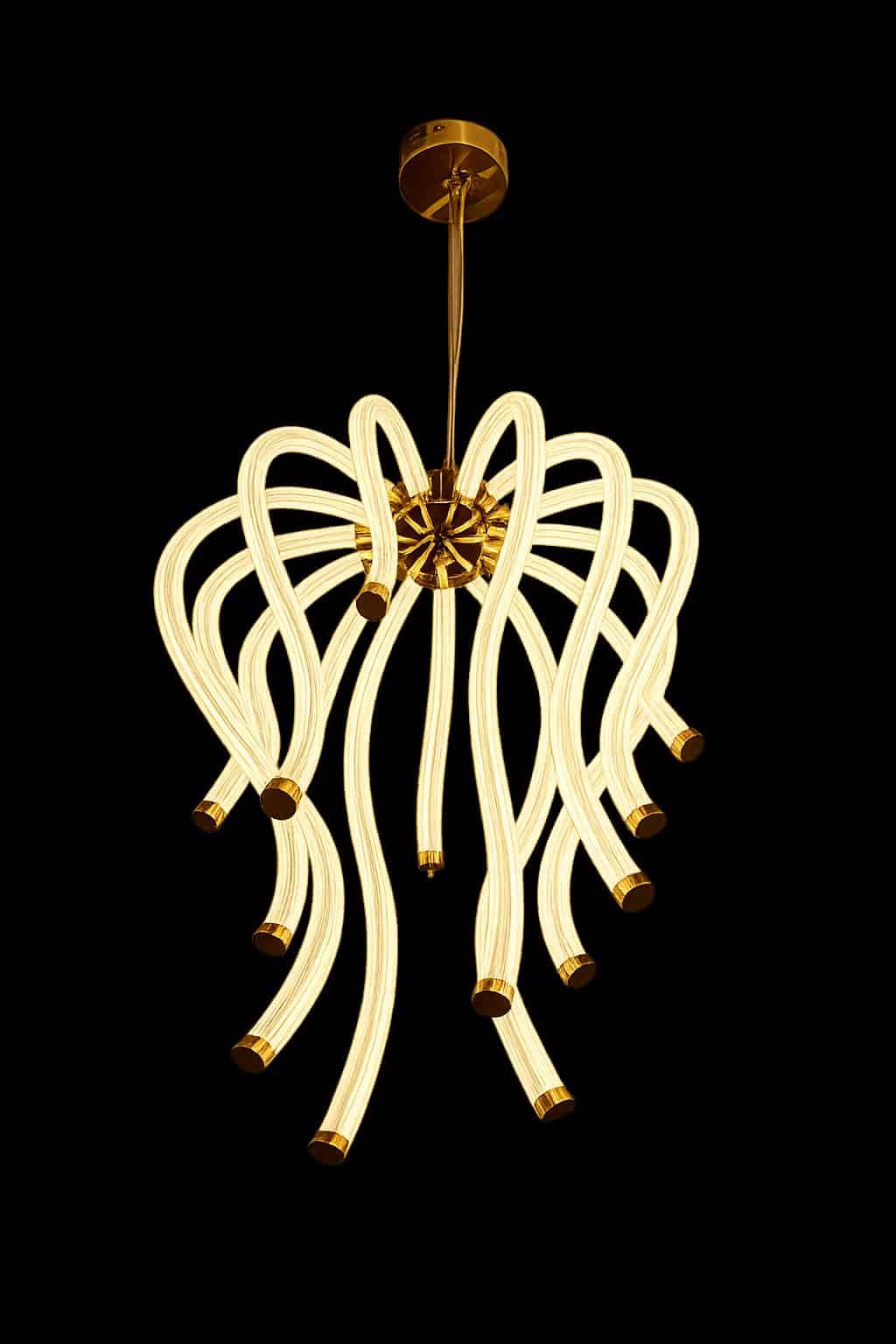 12-Light Modern Wave LED Hanging Chandelier – Luxury Gold Pendant Light