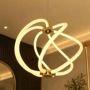6-Light Orbit LED Hanging Chandelier – Modern Gold Pendant Light