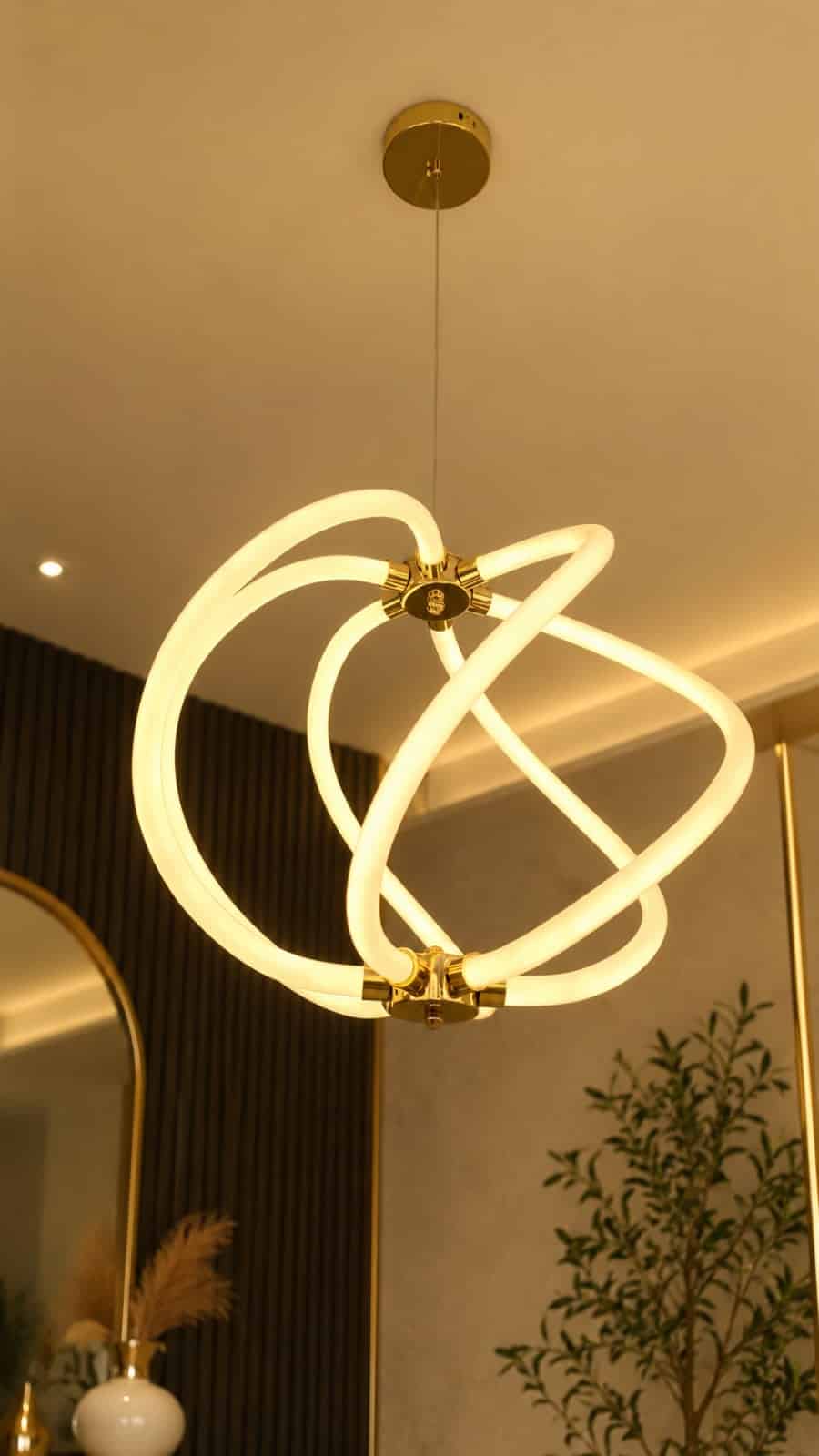 6-Light Orbit LED Hanging Chandelier – Modern Gold Pendant Light