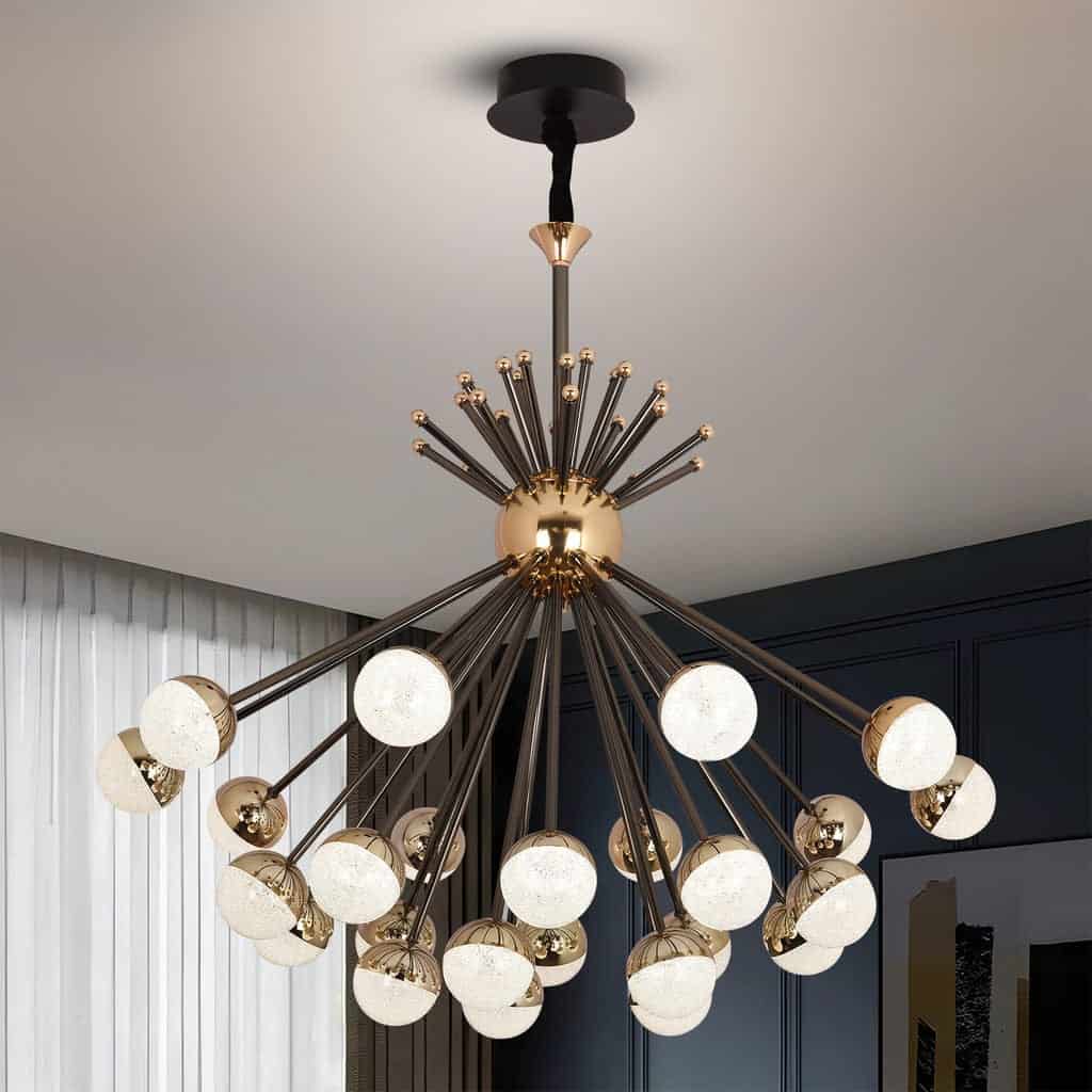 25-Light Modern Sputnik Glass Globe Chandelier – Gold & Black Finish
