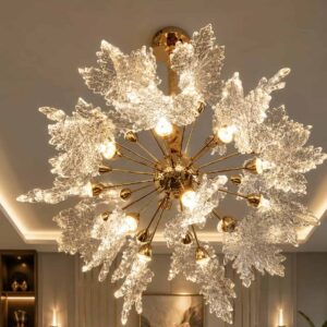 Luxury Crystal Leaf Chandelier – Gold Finish
