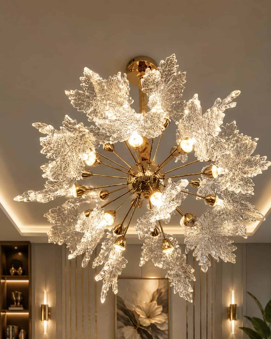 Luxury Crystal Leaf Chandelier – Gold Finish