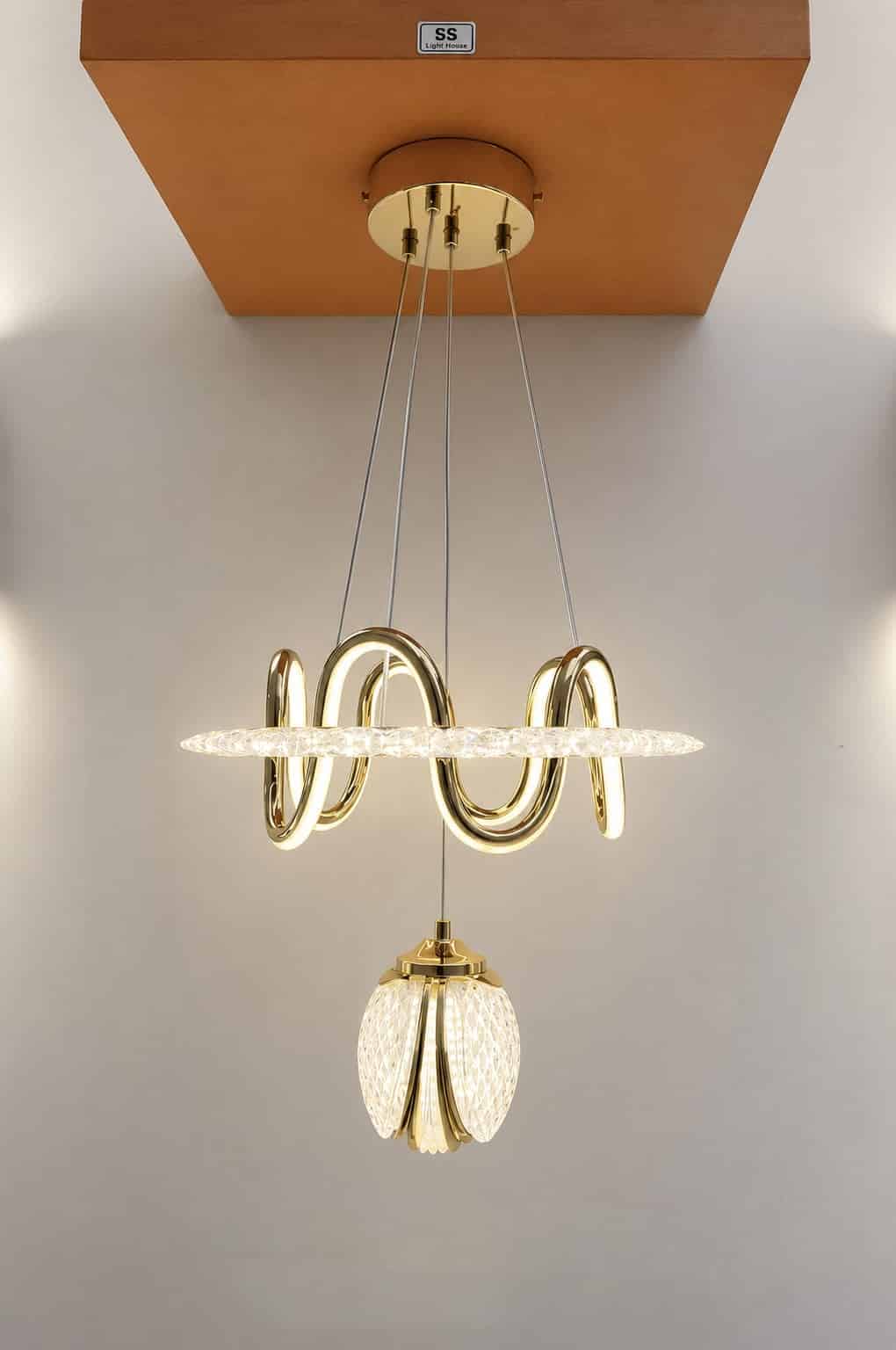 Luxury Crystal Ring Pendant Chandelier – Gold Finish LED Hanging Light