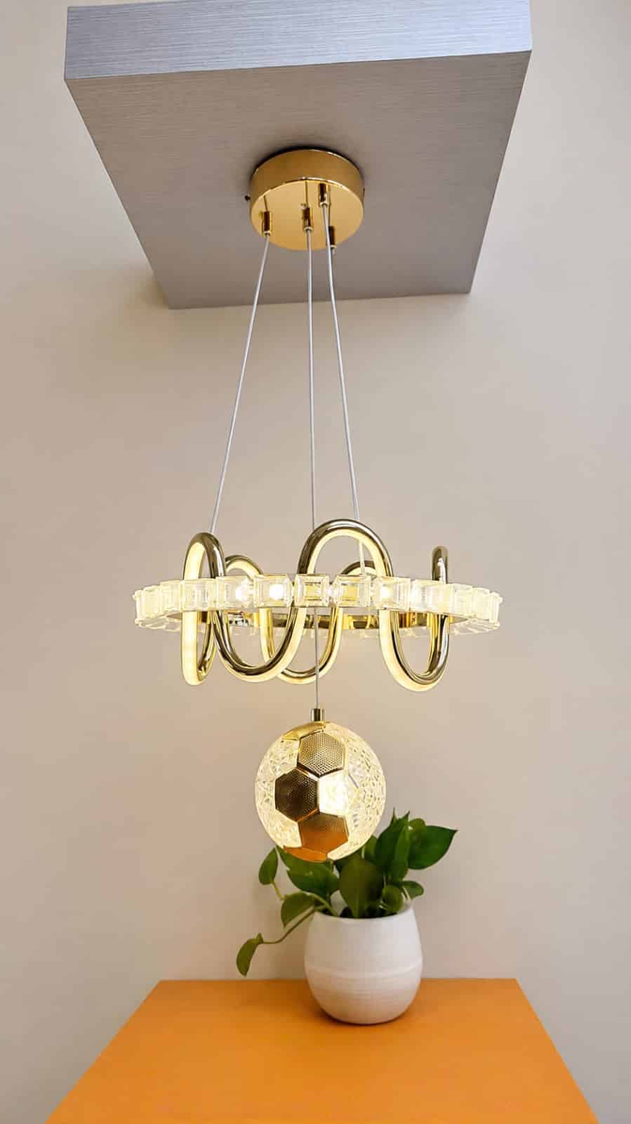 Modern Crystal Ring Pendant Chandelier with Decorative Globe – Gold Finish LED Hanging Light