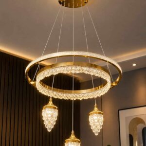 Luxury Crystal Ring LED Chandelier – Gold Finish