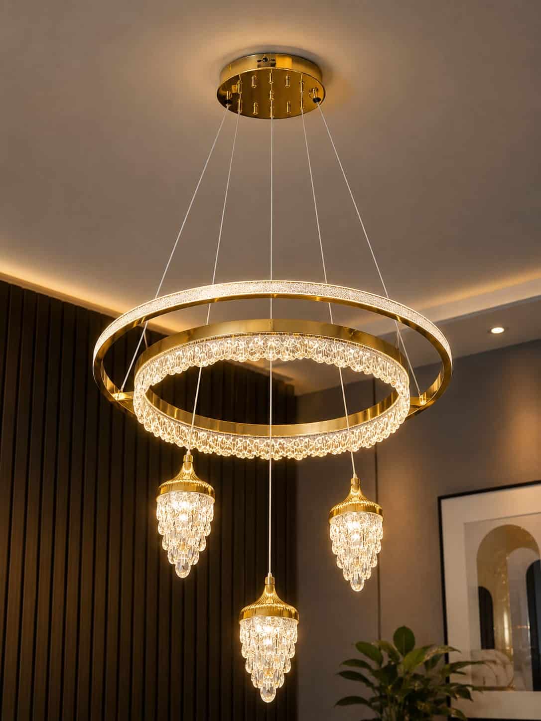 Luxury Crystal Ring LED Chandelier – Gold Finish