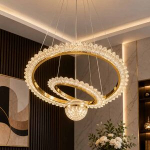 Premium Dual Ring Crystal LED Chandelier – Gold Finish