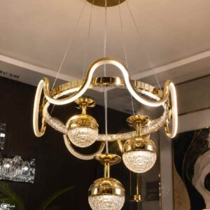 Modern Crystal Globe Ring Chandelier – 3 Light Gold Finish