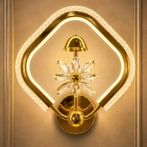Luxury Crystal Flower LED Wall Light – Gold Finish Decorative Sconce