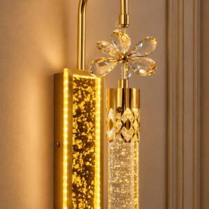 Luxury Crystal Flower LED Wall Light – Gold Finish Decorative Sconce