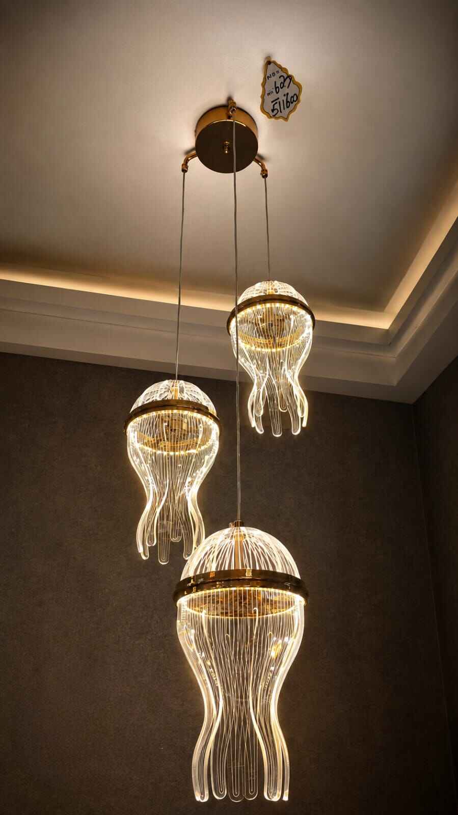 Modern Jellyfish Crystal LED Pendant Light – 3 Light Cluster Chandelier (Gold Finish)