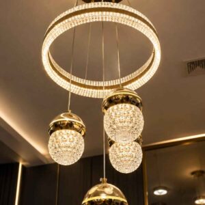 Luxury Crystal Globe Ring LED Chandelier – 4 Light Pendant Design