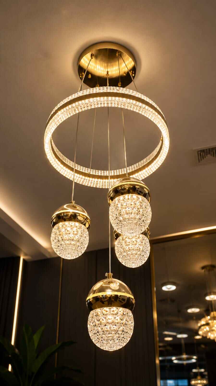 Luxury Crystal Globe Ring LED Chandelier – 4 Light Pendant Design