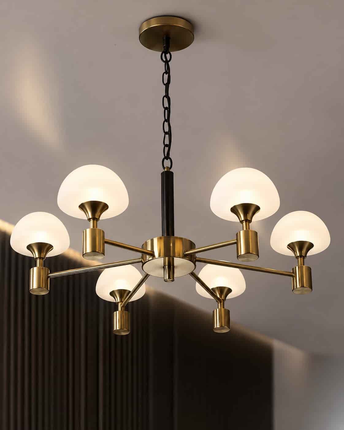 Modern Gold 6-Light Frosted Glass Chandelier