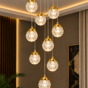 Luxury 9-Light Golden Crystal Pendant Chandelier