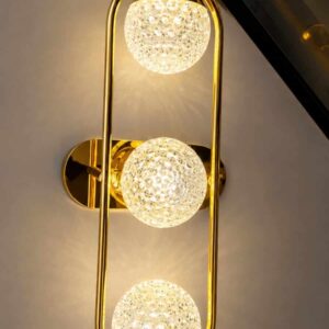 Luxury Golden Triple Crystal Globe Wall Light