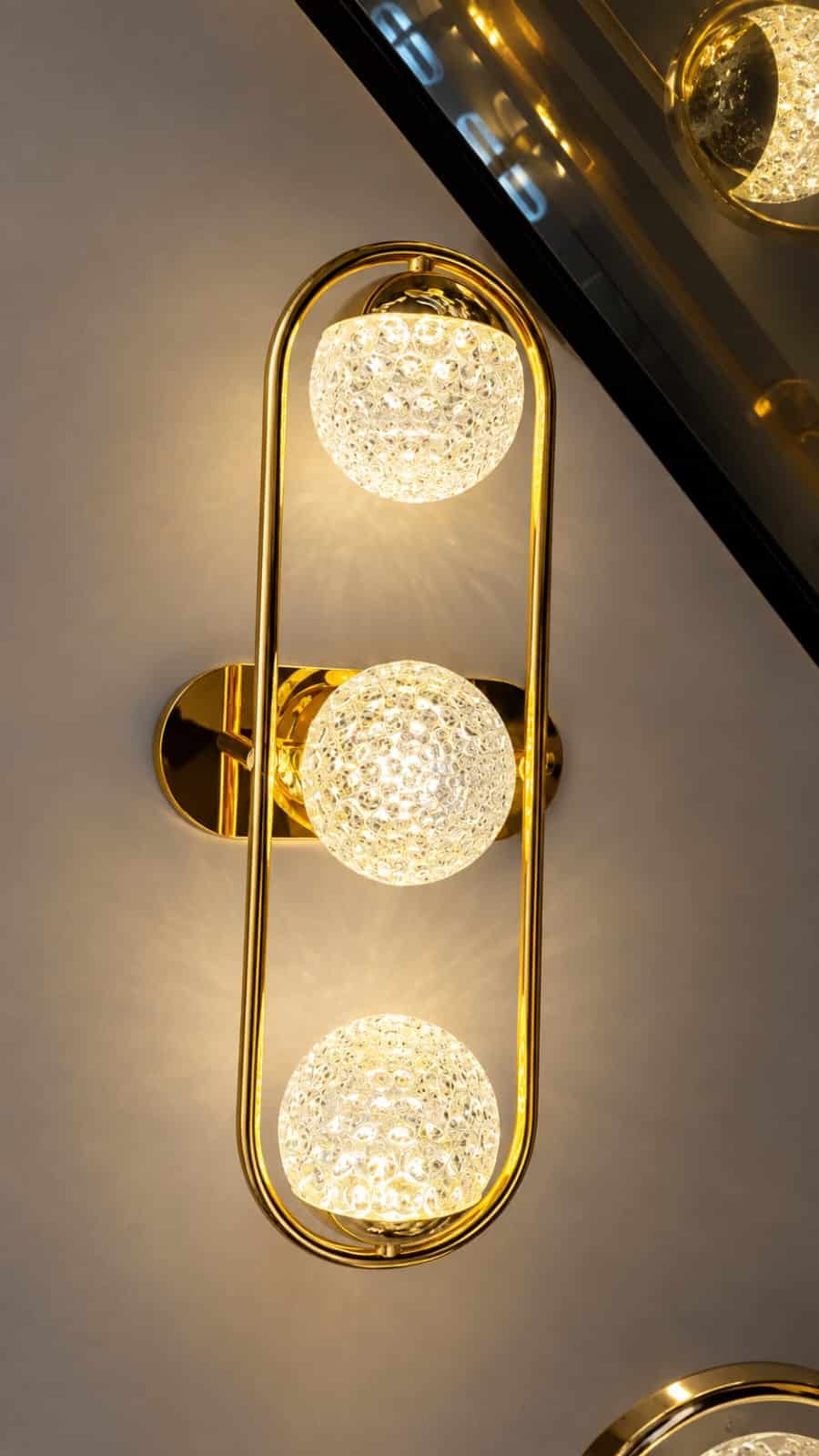 Luxury Golden Triple Crystal Globe Wall Light