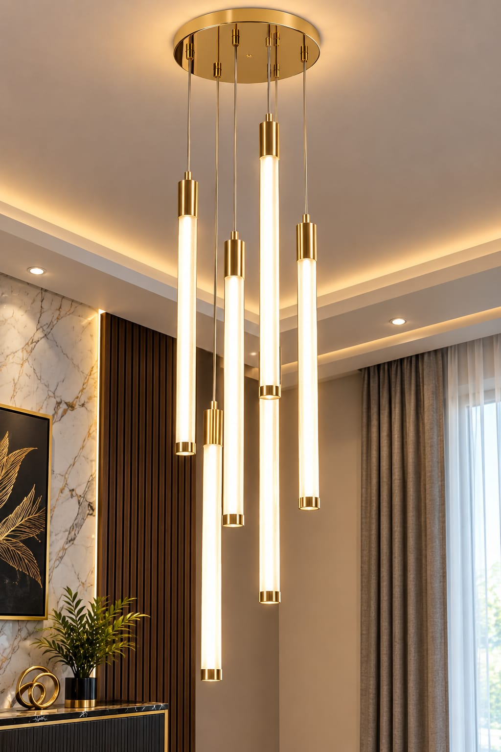 Modern Gold Linear LED Pendant Chandelier