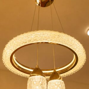 Modern Gold Crystal Ring LED Chandelier with 2 Pendants