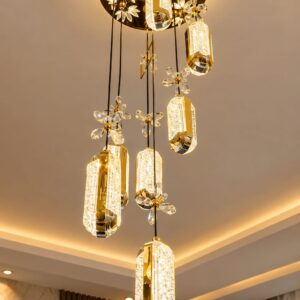 Luxury Gold Crystal Floral Hanging Chandelier