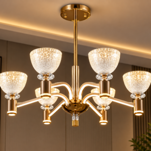 Modern 6-Light Golden Crystal Chandelier
