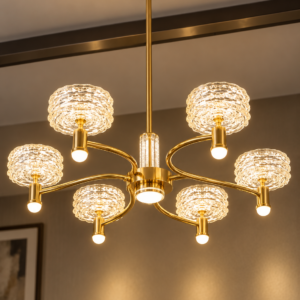 Modern 6-Light Golden Crystal Chandelier