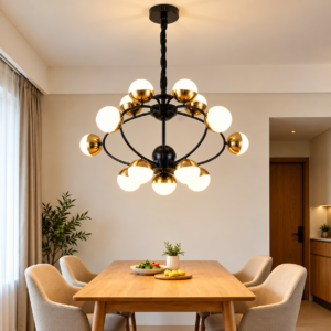 15 Light Modern Black & Gold Orbital Chandelier
