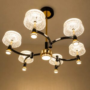 Modern 6-Light Black & Gold Crystal Chandelier